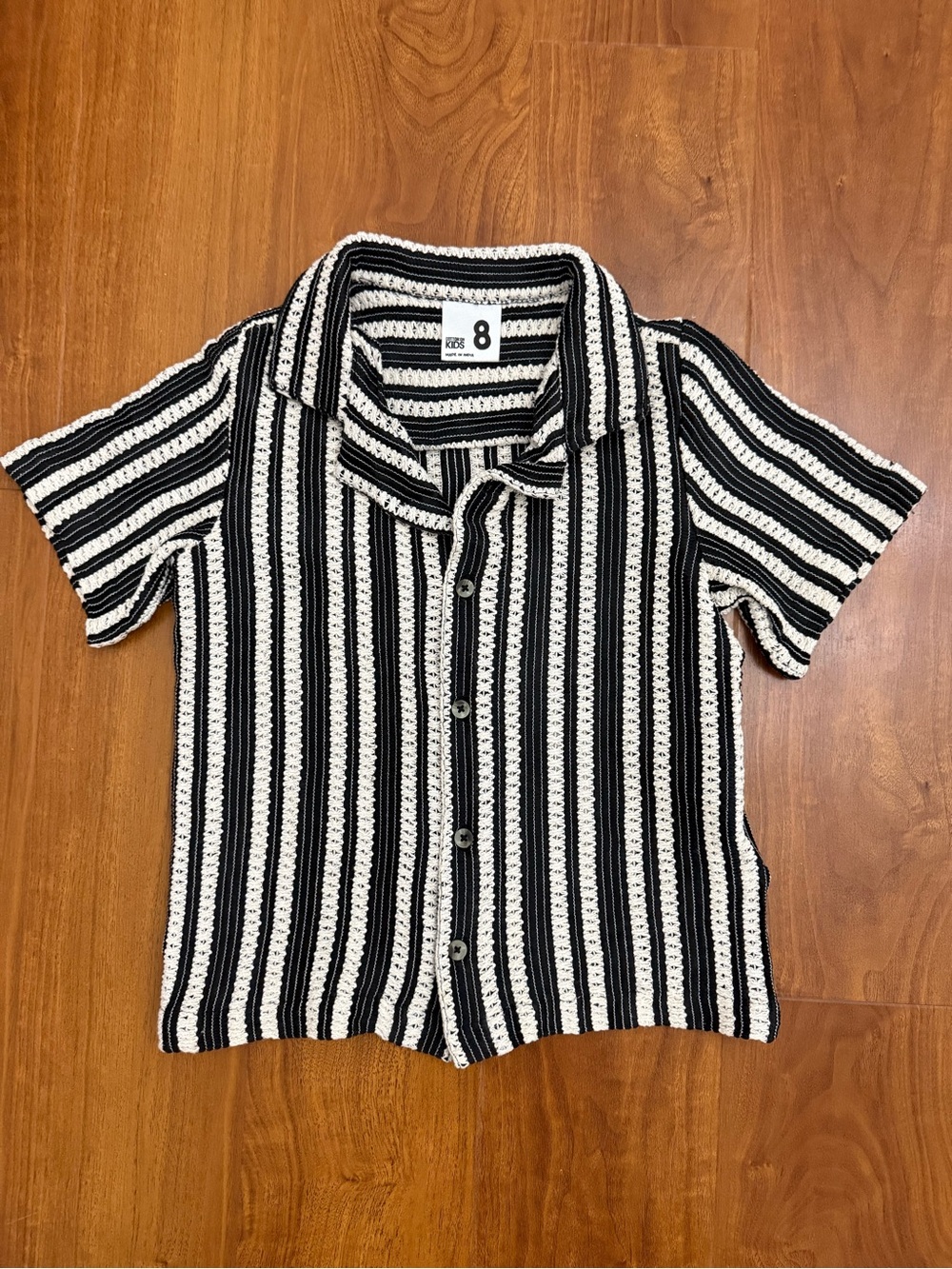 Cotton On Kids Black & White Striped Crochet Button-Down Shirt